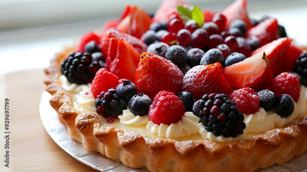A pastry of fresh fruit with butter and berries A pastry of fresh fruit with butter and berries