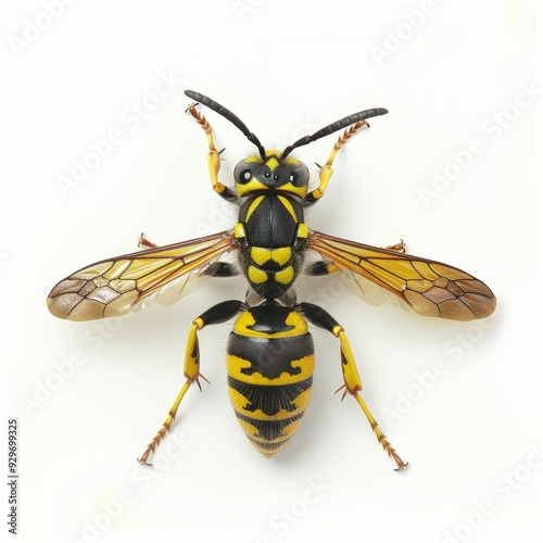 Yellow jacket wasp on white photo