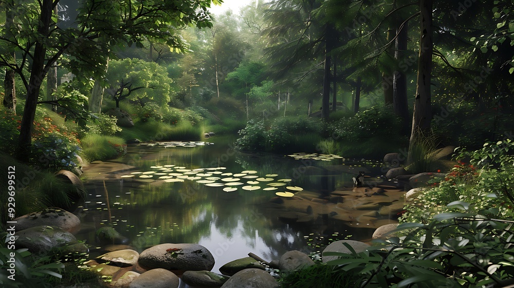 A peaceful spot in the woodland with a little pond A peaceful spot in the woodland with a little pond