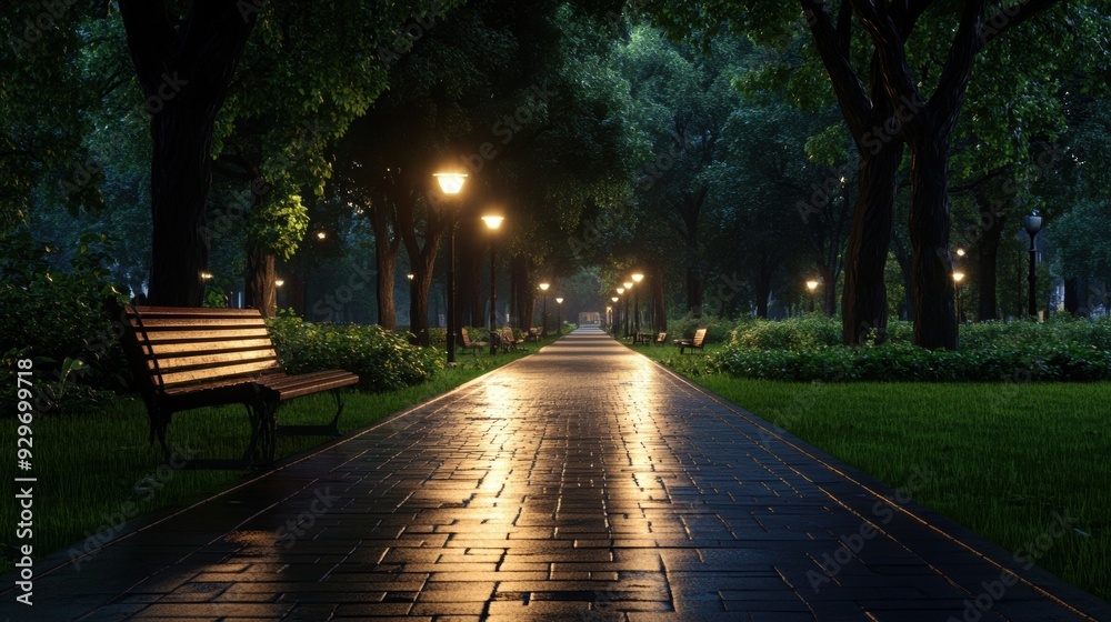 Obraz premium A quiet park at twilight, where fatigue is reflected in the fading light, sleepiness in the soft shadows, and chronic exhaustion in the still air.