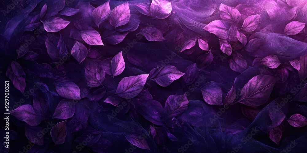Purple Leaves and Fabric Texture with a Glimmer of Light Purple Leaves and Fabric Texture with a Glimmer of Light