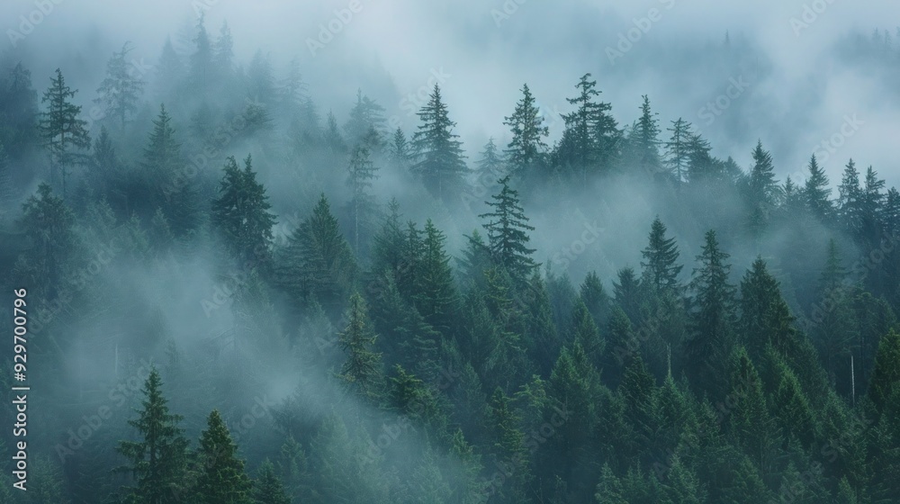Pacific Northwest Forest on a Foggy Morning.