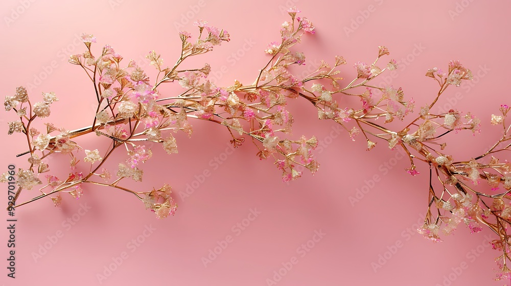 A pink background with an isolated golden branching diadem A pink background with an isolated golden branching diadem
