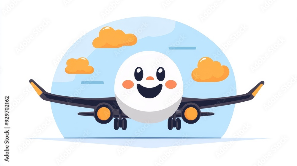 Obraz premium A cartoon airplane with big, friendly eyes and a smile