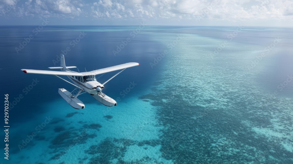 Naklejka premium A classic propeller plane cruising over an ocean
