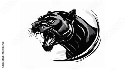 Black Panther Head Logo Sketch Style - Animal Face Jaguar Tattoo Portrait Cat Print Wild Mammal Fur
