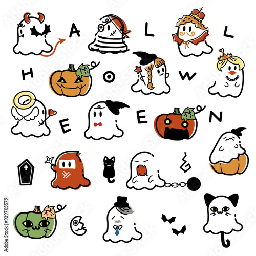 仮装したお化けたちのハロウィンアイコン
