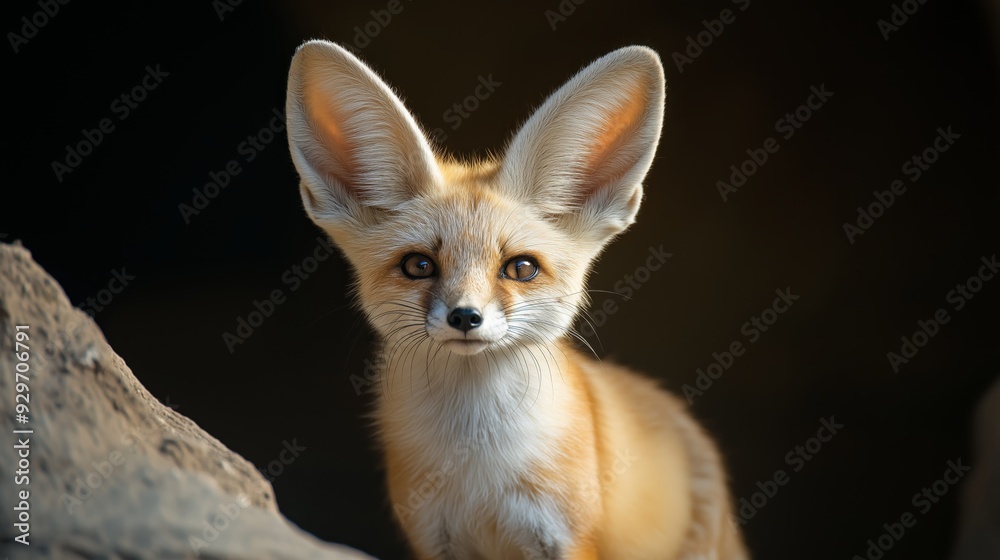 Fototapeta premium Fennec Fox in nature landscape, desert landscape