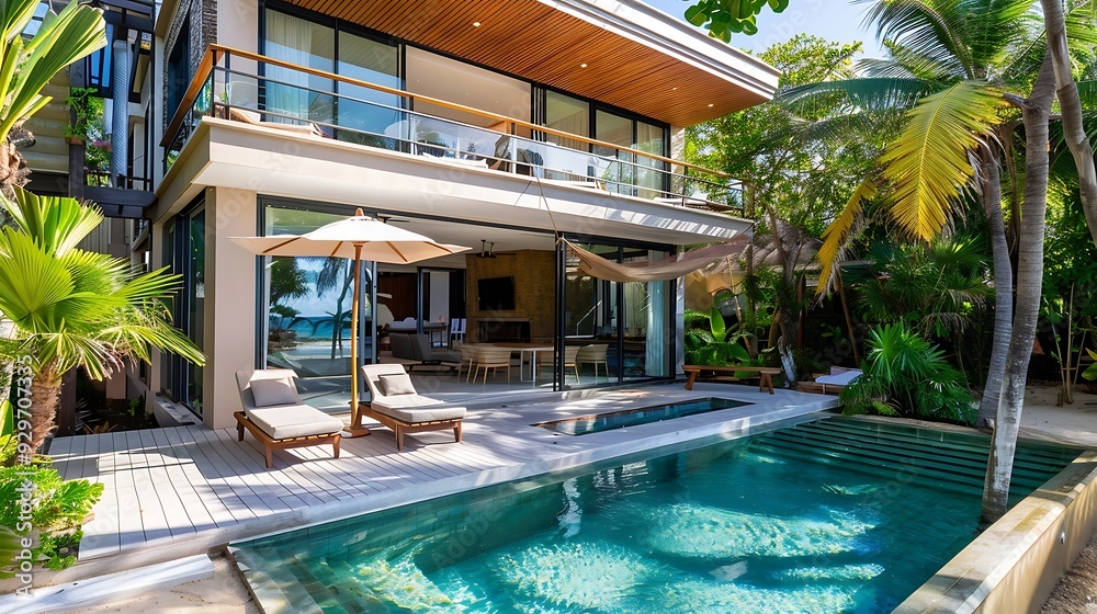 Beautiful swimming pool in luxury villa with sea view