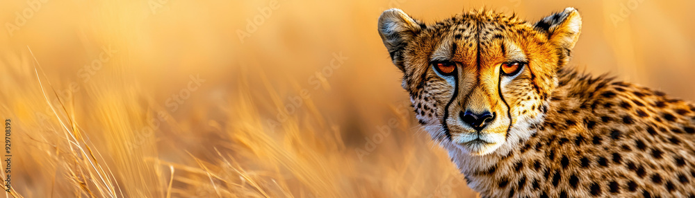 Close-up of a cheetah in golden grassland, showcasing the majestic beauty of this wild animal. Perfect image for nature and wildlife enthusiasts. Close-up of a cheetah in golden grassland, showcasing the majestic beauty of this wild animal. Perfect image for nature and wildlife enthusiasts.