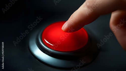 Hand pressing the glowing red button.