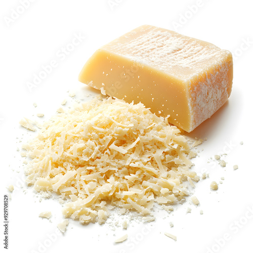 Tasty Grated Parmesan hard cheese isolated on white background