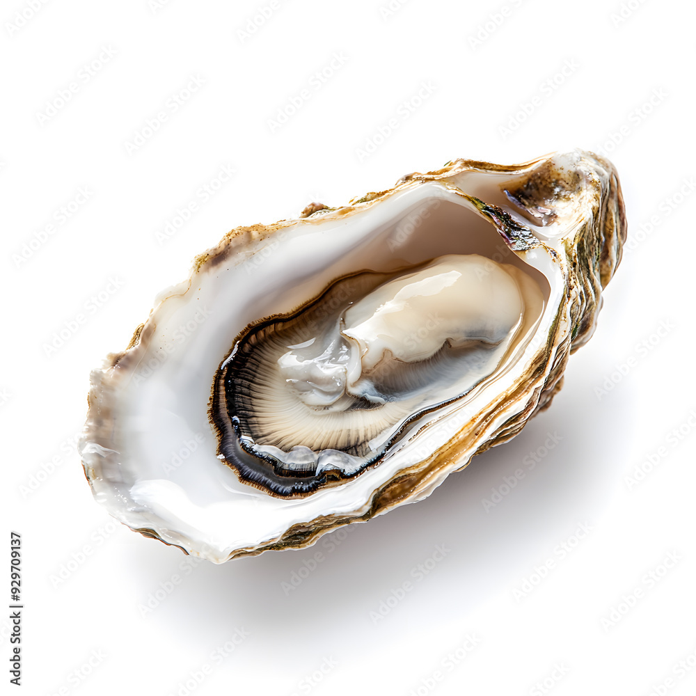 Opened oyster isolated on white background. Sea shell Opened oyster isolated on white background. Sea shell