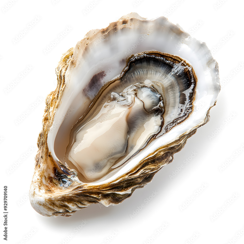 Opened oyster isolated on white background. Sea shell Opened oyster isolated on white background. Sea shell