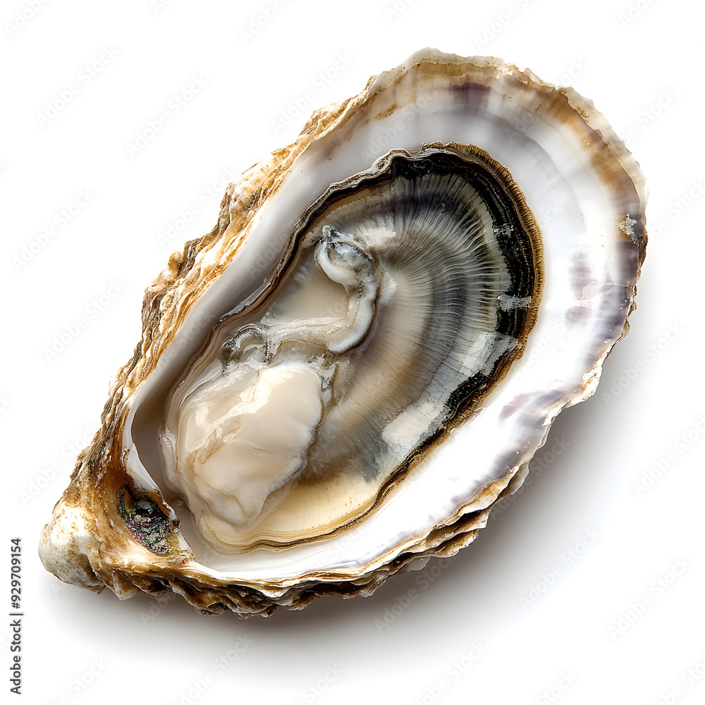 Opened oyster isolated on white background. Sea shell Opened oyster isolated on white background. Sea shell