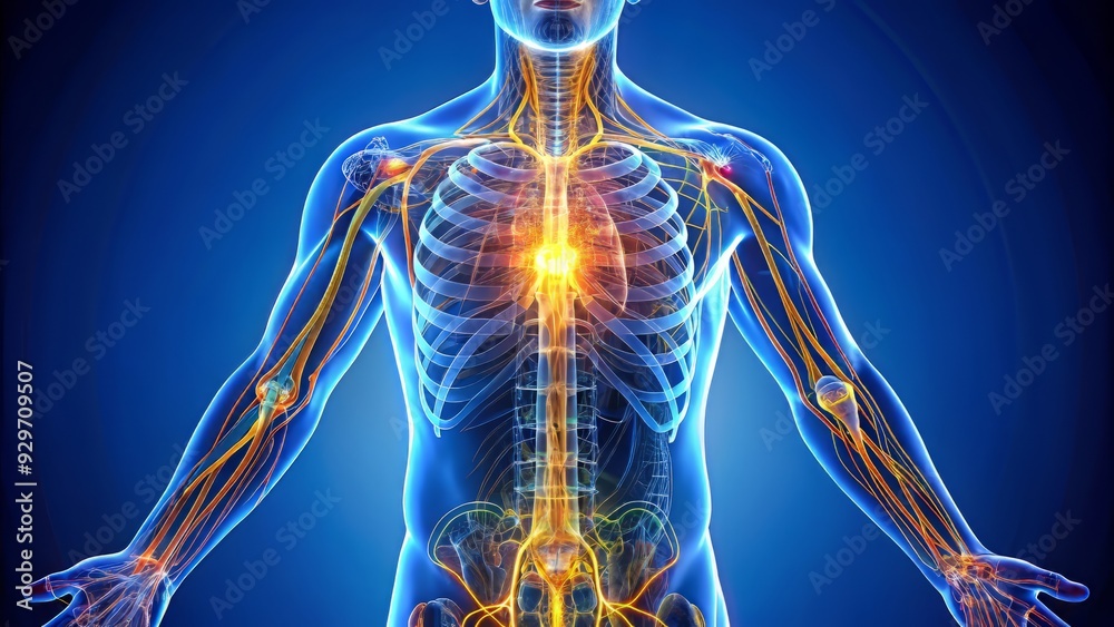 Illustration of the Small Intestine Meridian, a vital energy pathway in traditional Chinese medicine, flowing through the arm, hand, and torso. Illustration of the Small Intestine Meridian, a vital energy pathway in traditional Chinese medicine, flowing through the arm, hand, and torso.