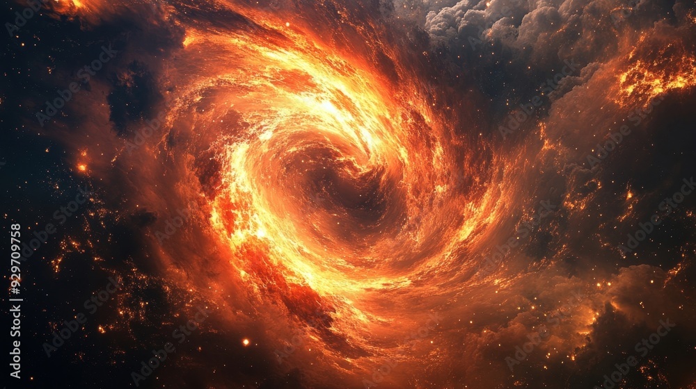 Obraz premium Fire Galaxy Swirling Space Art