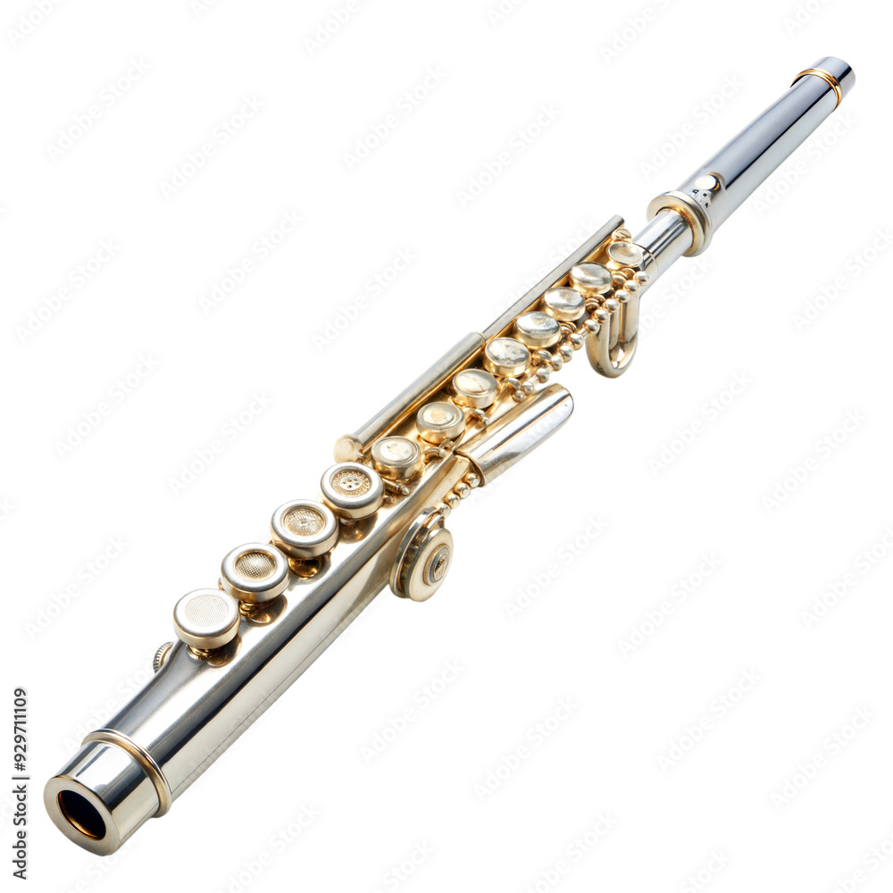 Fototapeta premium Silver flute isolated on transparent background