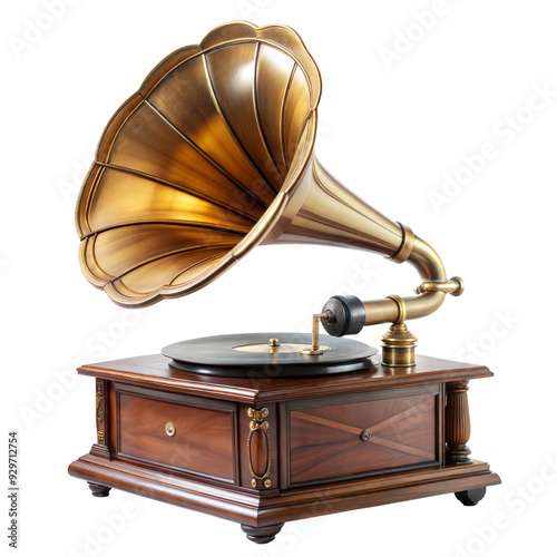 Vintage gramophone isolated on transparent background