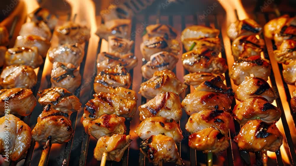 Grilled Chicken Skewers On Fire