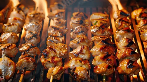 Grilled Chicken Skewers On Fire