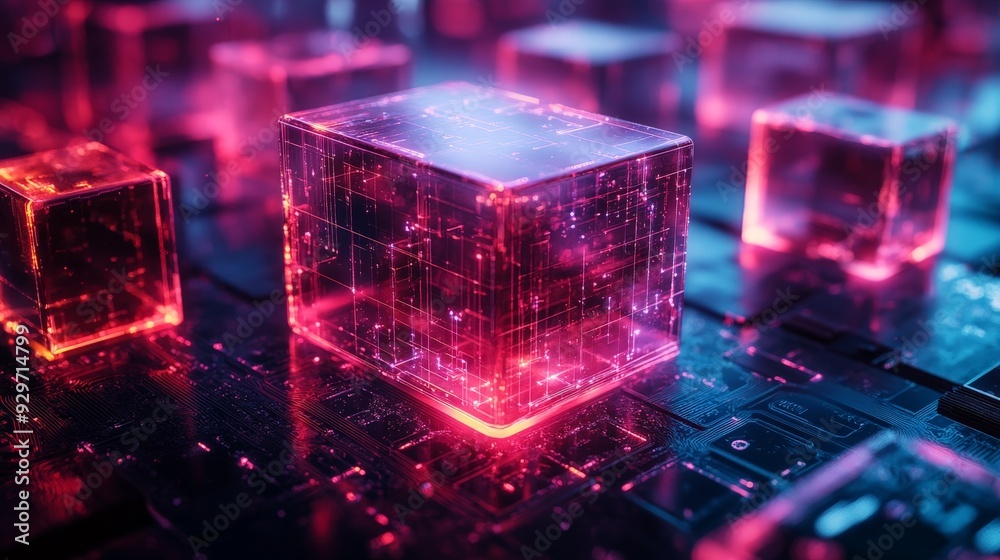 Digital Network Cubes in a Vibrant Abstract Composition Digital Network Cubes in a Vibrant Abstract Composition