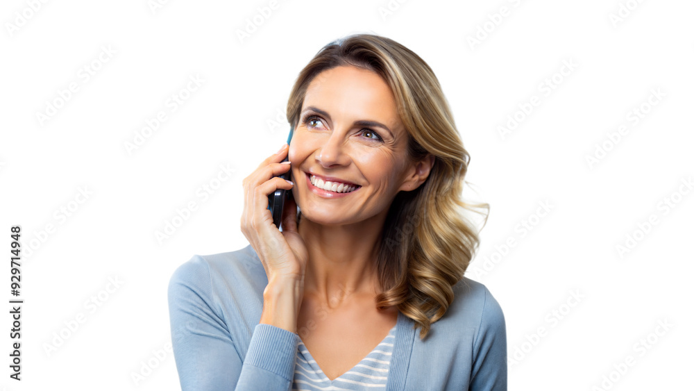 Woman talking on smartphone isolated on transparent background Woman talking on smartphone isolated on transparent background