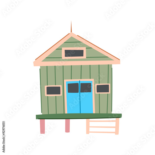 single bungalow cartoon. quaint charm, garden porch, rustic traditional single bungalow sign. isolated symbol vector illustration