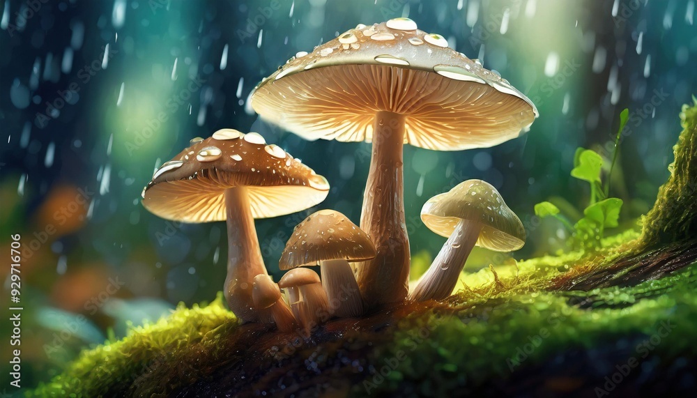 Close up of the mushrooms in the forest after rain looking beautiful Close up of the mushrooms in the forest after rain looking beautiful