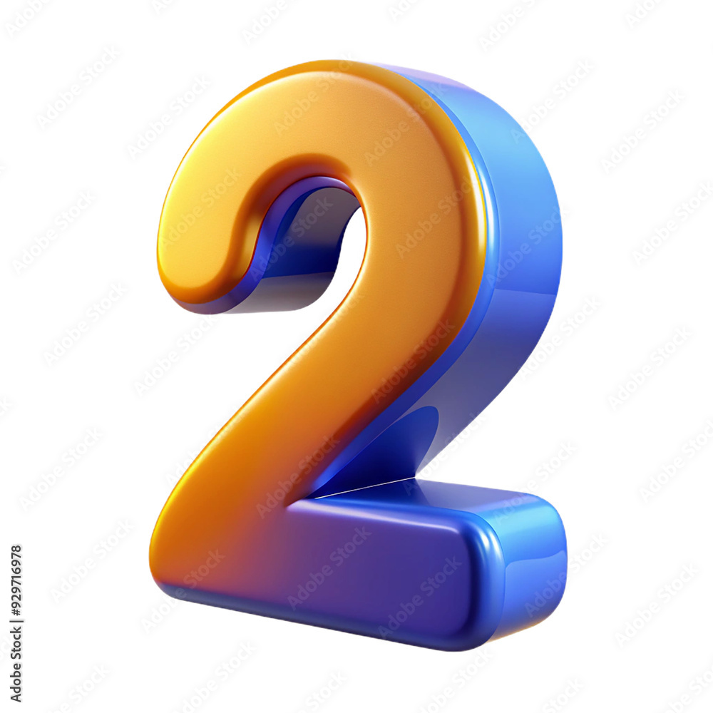 3d number 2 isolated on white background. Generative AI