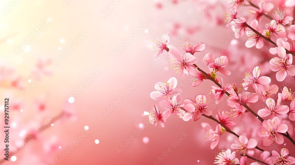 Obraz premium Pink spring blossoming branch wide background
