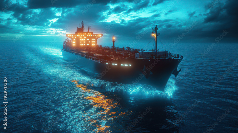 Fototapeta premium A cargo ship equipped with advanced radar and communication systems