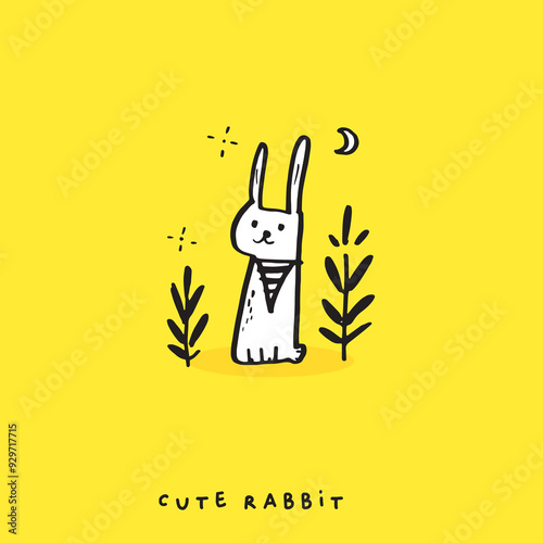Hand drawing doodle cute Bunny, rabbit vector illustration for t-shirt ,card, poster design for kids. Vector illustration design for fashion fabrics, textile graphics, prints, rabbit cartoon