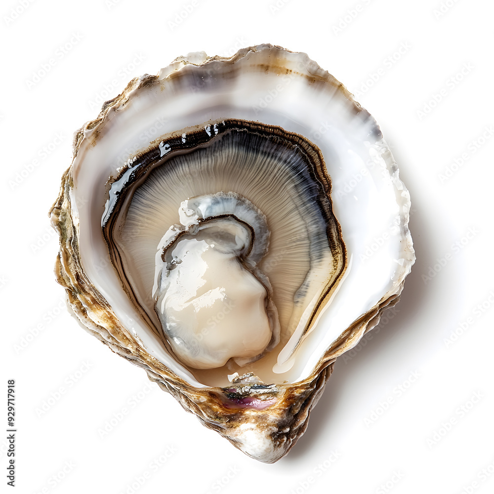Freshly opened oyster isolated on white background. Sea shell Freshly opened oyster isolated on white background. Sea shell