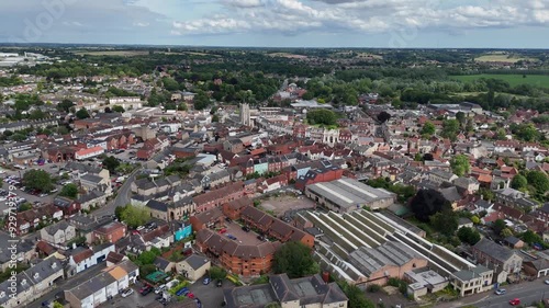 Establishing aerial shot Sudbury market town in Suffolk UK drone,aerial photo