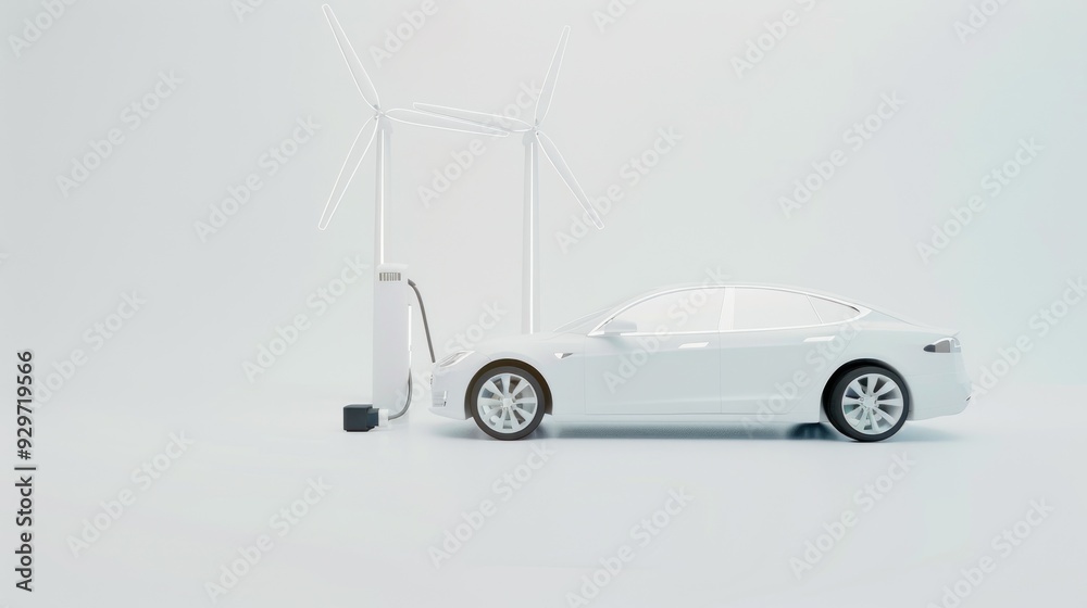 White Electric Car Charging Station with Wind Turbine