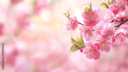 Pink spring blossoming branch wide background 