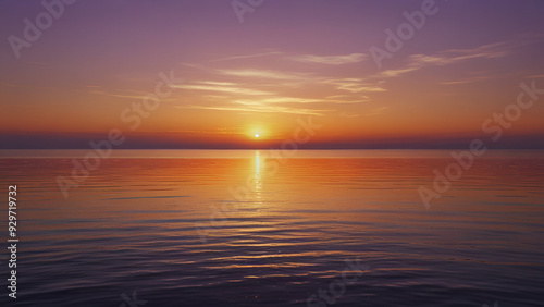 Serene Sunset Over Calm Sea: Captivating Shades of Orange, Pink, and Purple