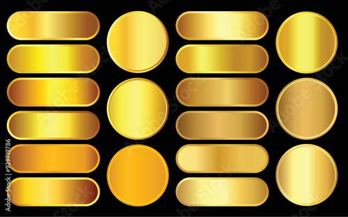 vector set of buttons with golden gradient. round shapes with golden gradient for backdrop decor design