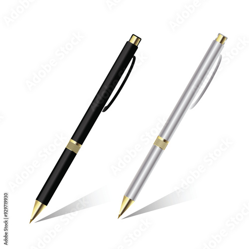 Pen and ballpoint set isolated on a white background