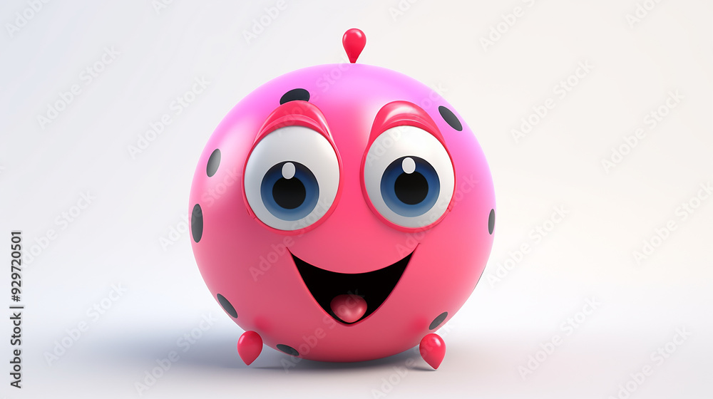Fototapeta premium 3D_cartoon_Funny_cute_cartoon_smiling_pink