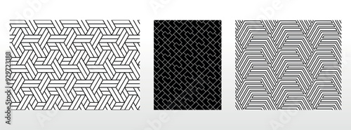 Geometric set of seamless black and white patterns. Simple vector graphics.