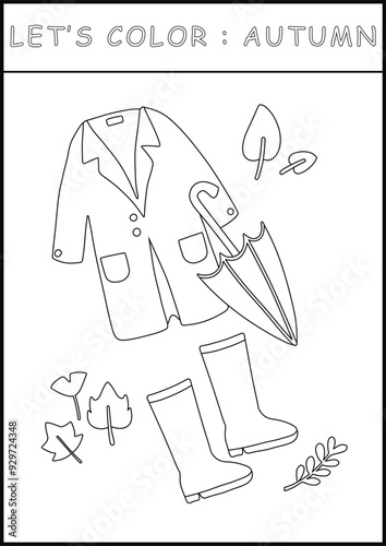 Fall Autumn printable worksheet coloring page in black and white outline illustration. Color and drawing book for children's skills