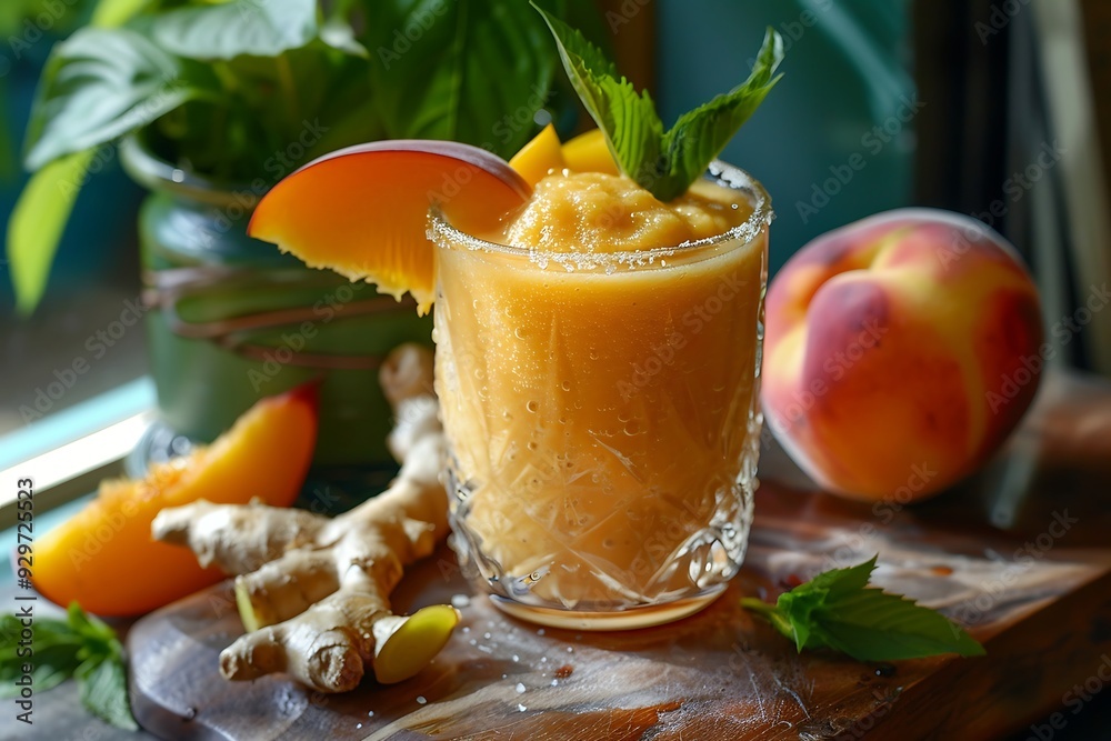Healthy smoothie with fresh nectarines, mint and ginger Healthy smoothie with fresh nectarines, mint and ginger