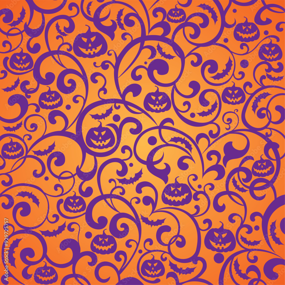 Fototapeta premium Halloween background with bats and pumpkin. Good for textile fabric design, wrapping paper, website wallpapers, textile, wallpaper and apparel. vector illustration