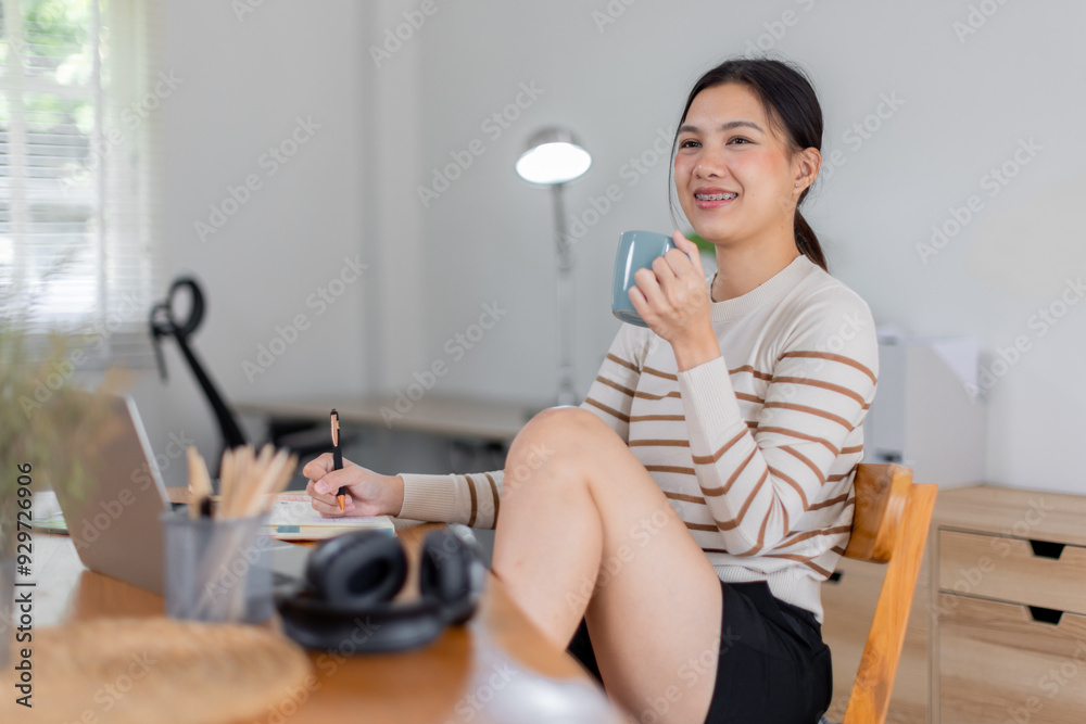 Beautiful young freelancer asian woman working indoors, Entrepreneur and freelancer people concept. Beautiful young freelancer asian woman working indoors, Entrepreneur and freelancer people concept.