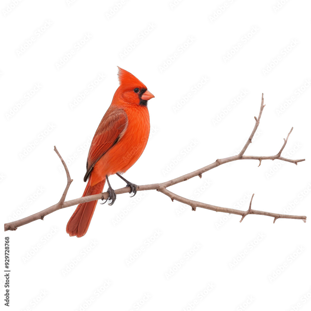 Male Northern Cardinal Perched on a Branch isolated on transparent background Male Northern Cardinal Perched on a Branch isolated on transparent background