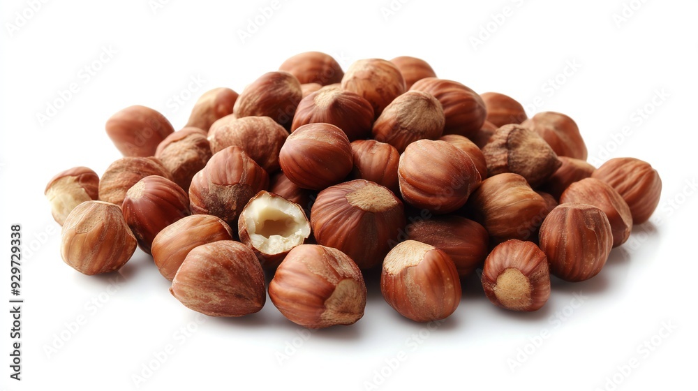 Pile of Whole and Halved Hazelnuts Isolated on White Background Pile of Whole and Halved Hazelnuts Isolated on White Background