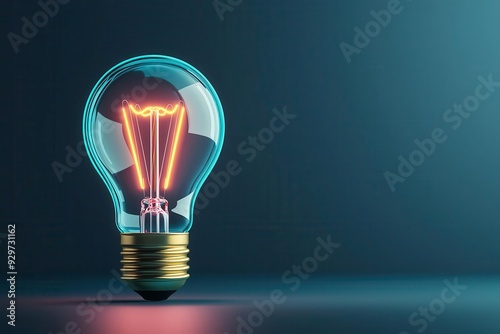 Holographic light bulb, glowing ideas, advanced intellect visualization, neon blue tones