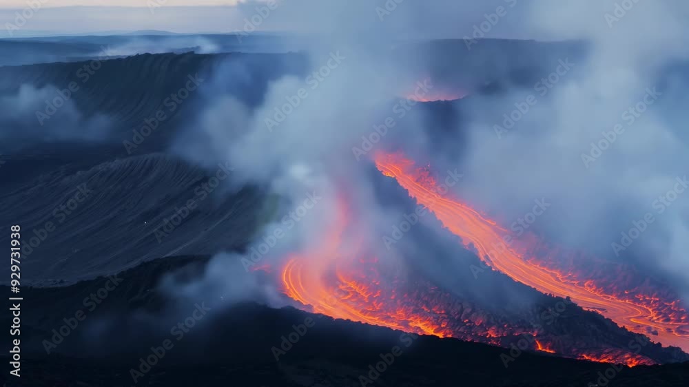 Aerial view of a massive Volcano Eruption. Lava bombs are hurled into the air, captured in this dramatic shot, showcasing the explosive dynamics of the eruption. FHD footage Aerial view of a massive Volcano Eruption. Lava bombs are hurled into the air, captured in this dramatic shot, showcasing the explosive dynamics of the eruption. FHD footage